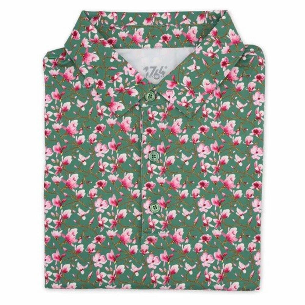 1764 Signature Polo Shirt Mens Golf Large Green Small Enola Floral Print NWT